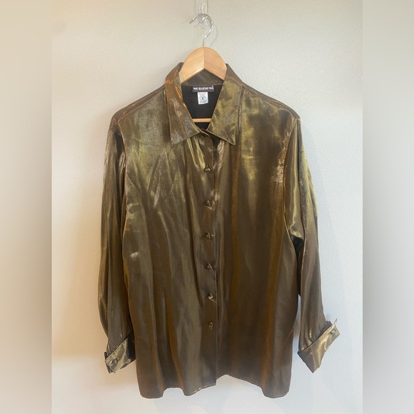 Notations Tops - NOTATIONS Vintage Made in the USA Metallic Long Sleeve Collard Button Up XL